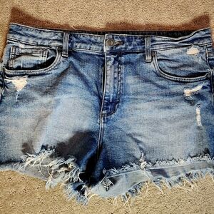 Kut from the Kloth Blue Jean Shorts Distressed Frayed Hem